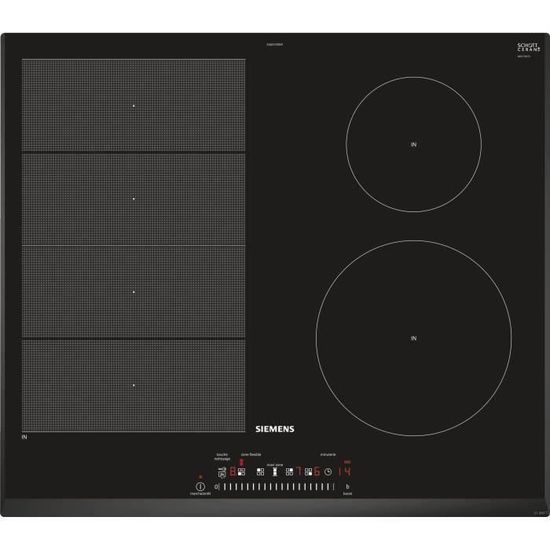 SHOT CASE - SIEMENS EX651FEB1F - Table de cuisson induction - 4 zones - 7400 W - L 51 x P 52,2 cm - Revetement verre - Noir