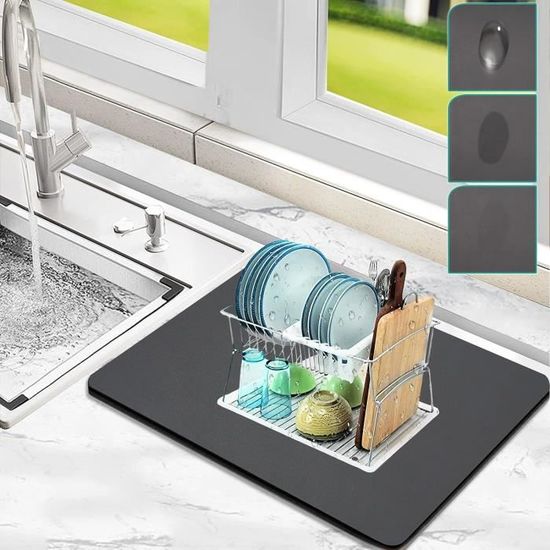 Tapis égouttoir En Silicone Pour évier - 40x32,5 Cm - Antidérapant, Résistant à La Chaleur - Gris - Idéal Cuisine & Salle De Bain