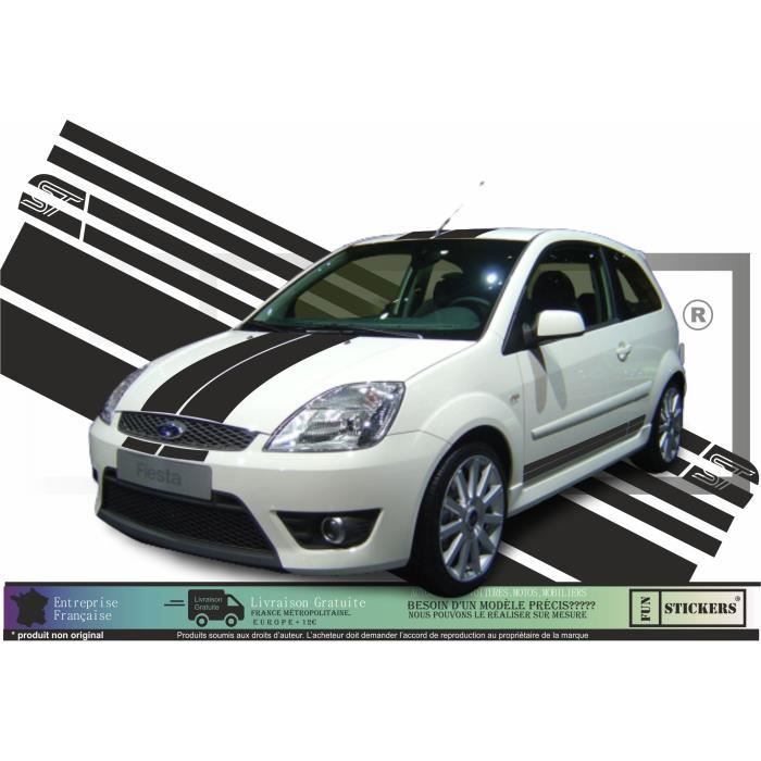 Ford Fiesta ST complet Bandes latérales capot toit hayon - NOIR - Kit Complet - Tuning Sticker Autocollant Graphic Decals