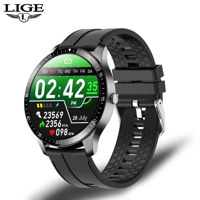 LIGE – montre connectée de sport pour hommes, étanche, moniteur d'activité physique, de fréquence cardiaq Silicone black -CLAT2588