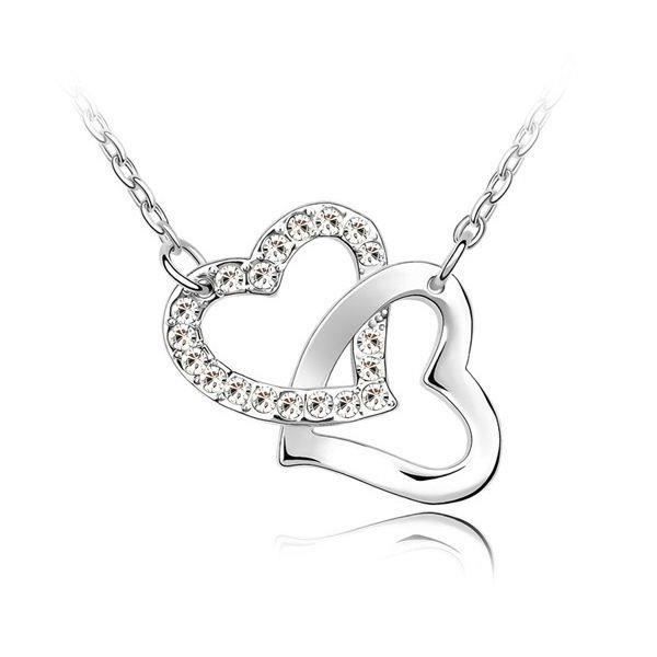 Collier Coeurs entrelacés Cristal Swarovski Element blanc