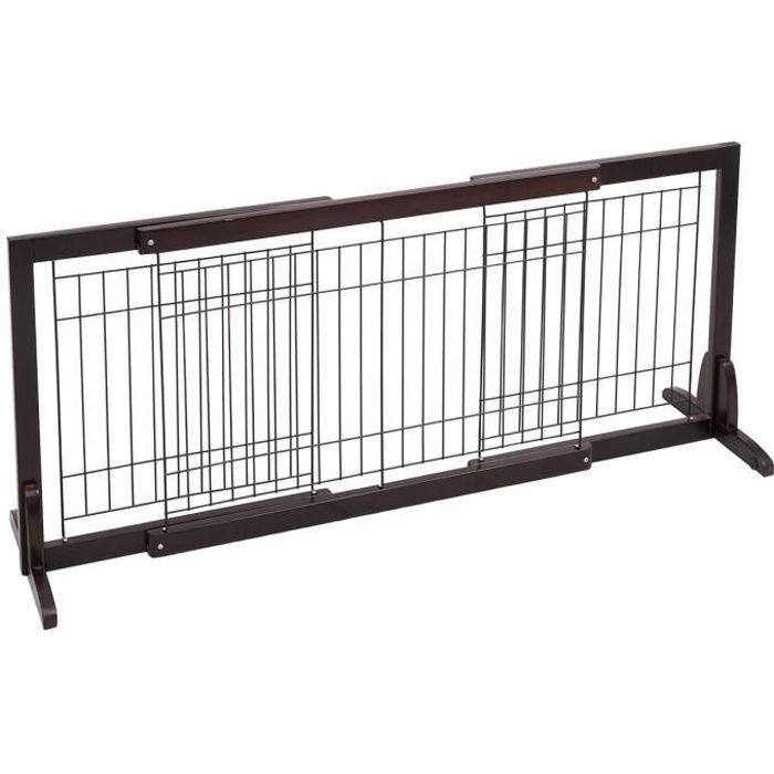 COSTWAY Barrière de Sécurité Porte Grille Protection Modulable Pliable en Bois de Pin 97-161x32x53CM pour Animaux Cheminée Escalier