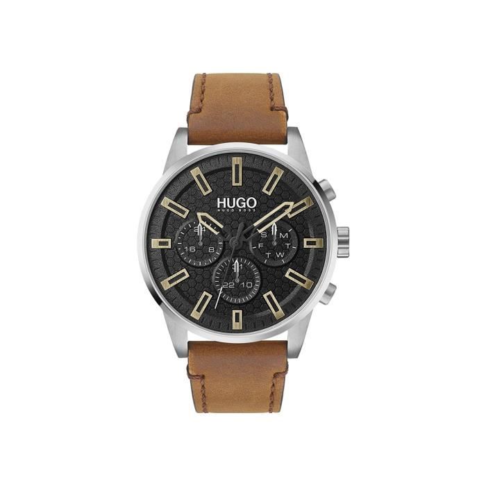 Montre Homme HUGO en Cuir Véritable de Veau Marron