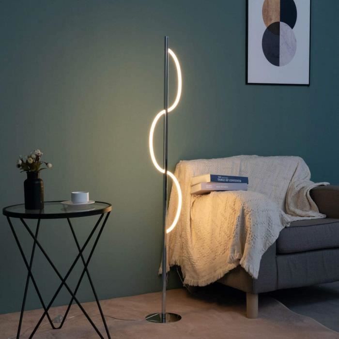 Lampadaires UM - Lampadaire LED chromé design ondulé - Savona - Lumière Blanc Chaud Eclairage Salon Chambre588