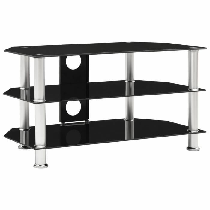 Meuble TV Noir 75x40x40 cm Verre trempé