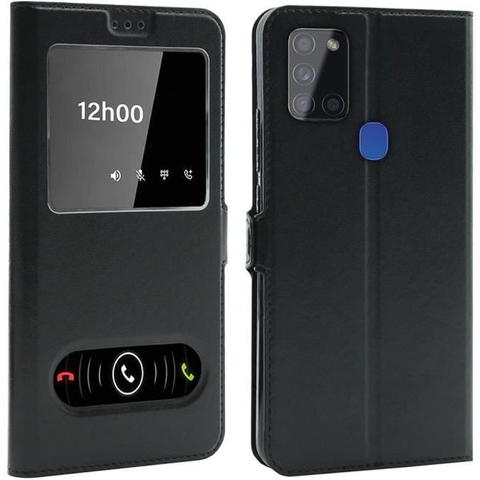 Coque pour A21S, Housse Etui pour Samsung Galaxy A21S Protection double FENETRES - Noir