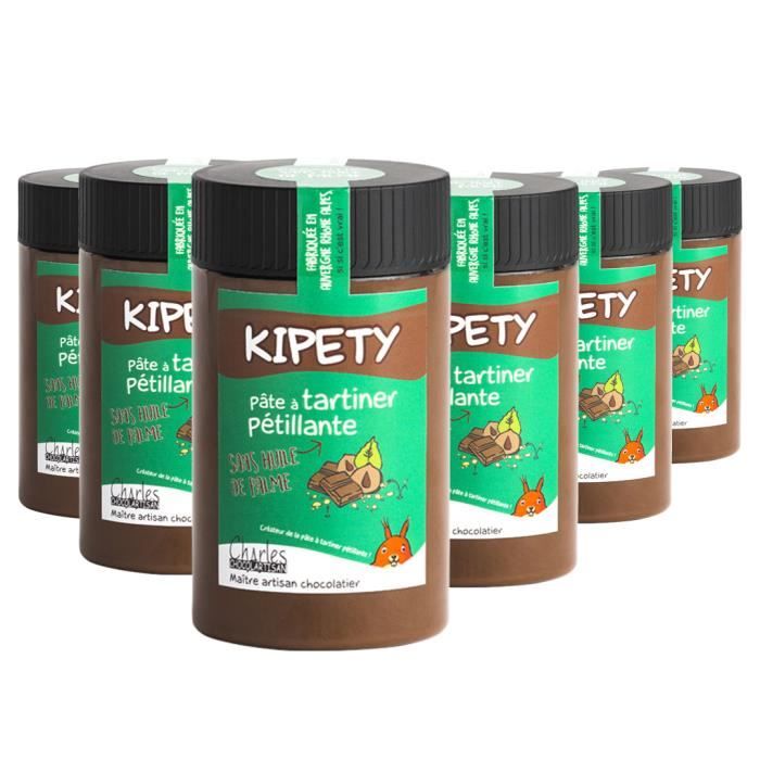 Lot de 6 pots pâtes à tartiner chocolat lait noisettes pétillantes Kipety - 6x280 g