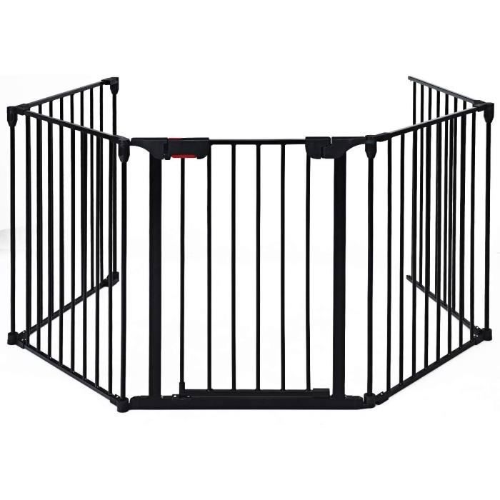 COSTWAY Barrière de Sécurité pour Enfant/Animaux 290 x 74 CM 5 Panneaux Protection Cheminée Utilisation Murale ou Autoportante Noir