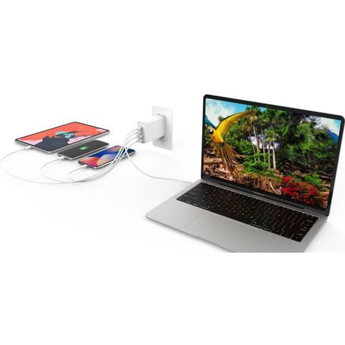 HYPER Chargeur USB-C HyperJuice GaN 100 W - Charge rapide 2 périphériques USB-C et 2 USB-A - Ports : USB-C1/ USB-C2/USB-A1/USB-A2