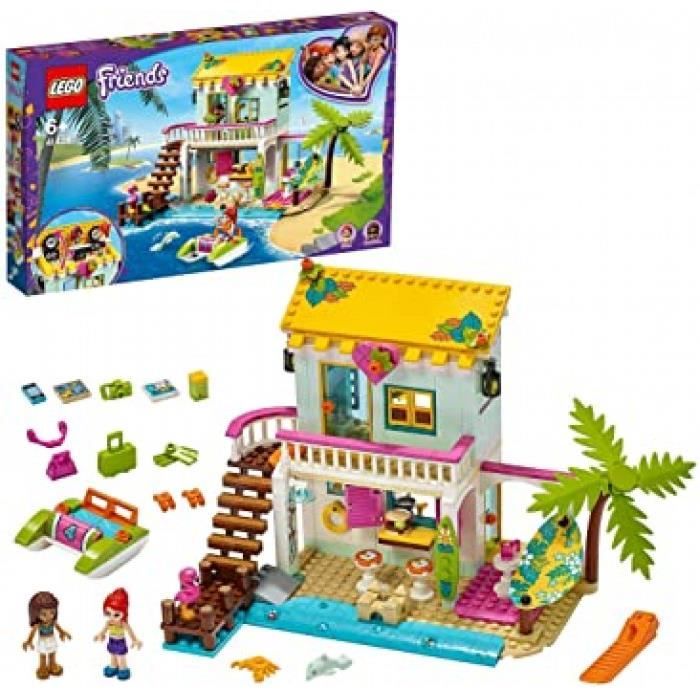 friends 41428 la maison sur la plage avec mini poupées et 2 animaux, jeu de construction pour enfant de 6 ans et