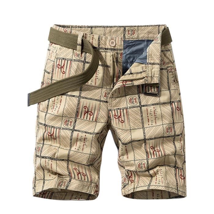 Shorts de Travail Homme Cargo Chino Shorts D'Athlétisme Shorts D'Entraînement Lâche Shorts Casual Shorts avec Ceinture,Kaki
