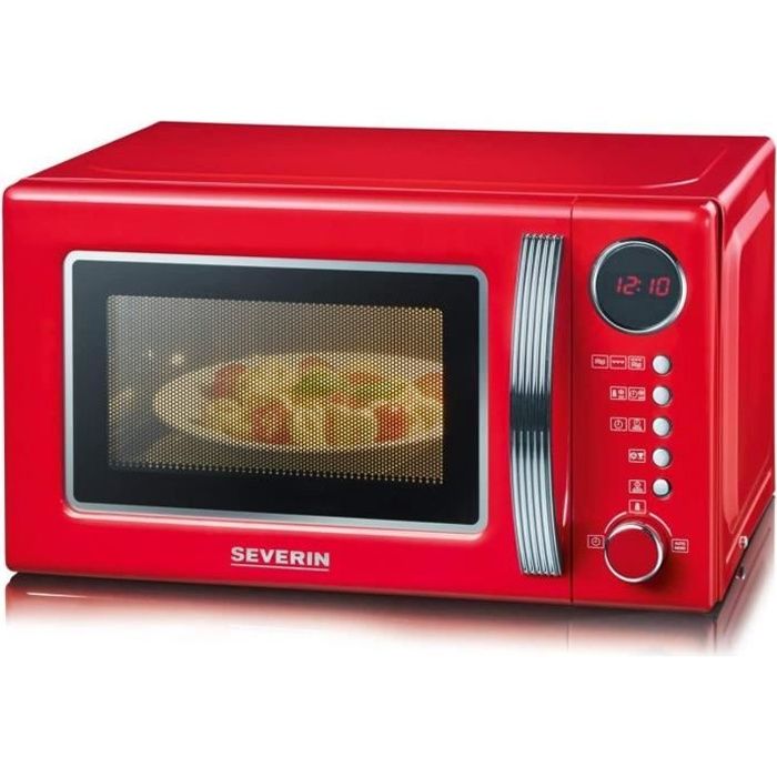 SEVERIN Four Micro-ondes, Gril, 20 L, jusqu’à 1 000W, 5 niveaux de puissance, Affichage numérique, Design rétro, Rouge, MW 7893