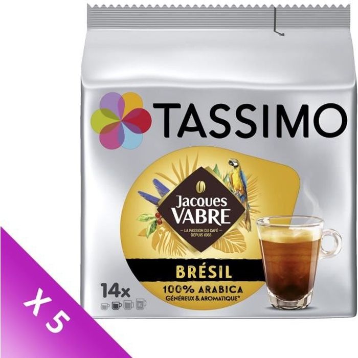 TASSIMO JACQUES VABRE Café Dosettes Brésil - Lot de 5 x 14 boissons