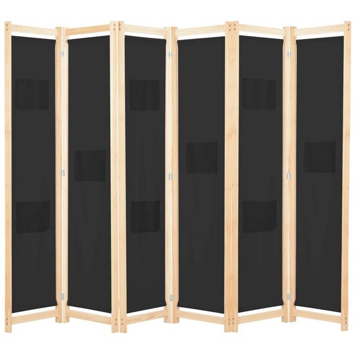 vidaXL Cloison de séparation 6 panneaux Noir 240 x 170 x 4 cm Tissu