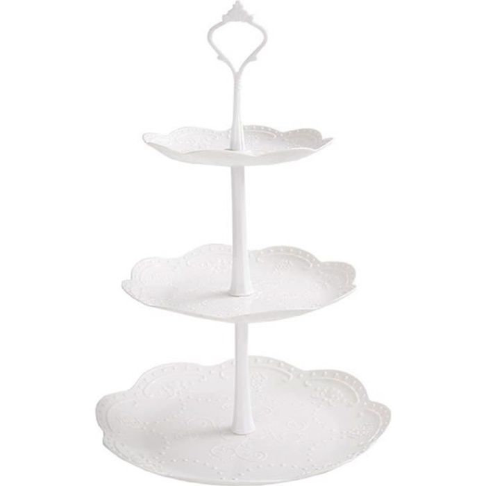 Présentoir à Gâteaux 3 Etages en Plastique Plateau de Dessert Cupcakes Bonbons et Fruits Détachable pour Mariage Fête Soirée