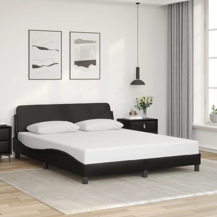 vidaXL Cadre de Lit avec Tête de Lit Lit Rembourré avec Sommier à Lattes Lit Double avec Pied Chambre à Coucher Noir 373218