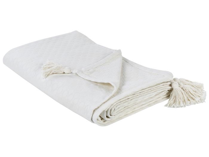 Couvre-lit Bloomingville Eia - 130x160 Cm, En Coton Recyclé Et Polyester, Couleur Beige-noir, Avec Glands