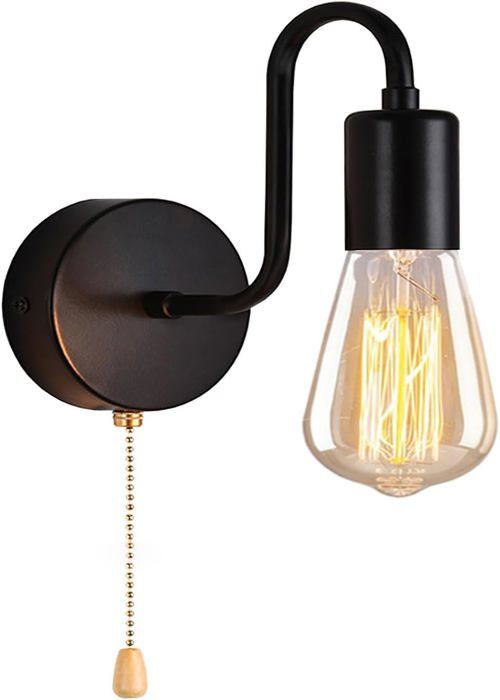 Applique Murale Avec Interrupteur En Métal Et Bois Noir Naturel Réglable E14 Rétro Pour Salon