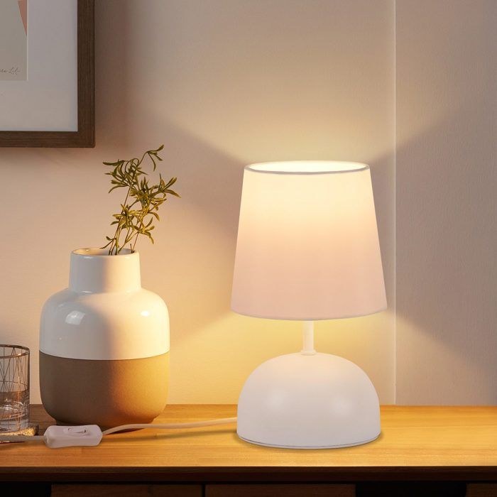 Lampe de table - NETTLIFE - Modèle tissu - Abat-jour blanc - Métal - E14