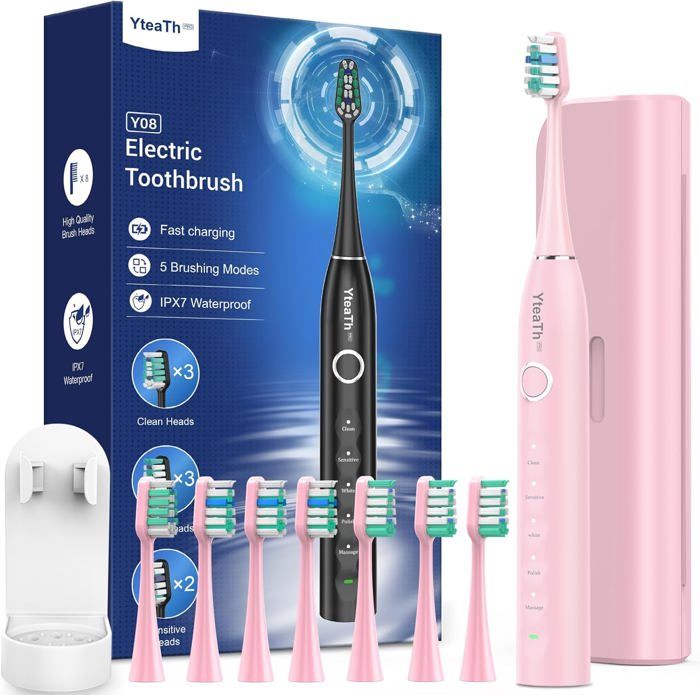 Brosse à Dents électrique Sonique Pour Adultes - Avec 2 Têtes De Rechange Offertes !
