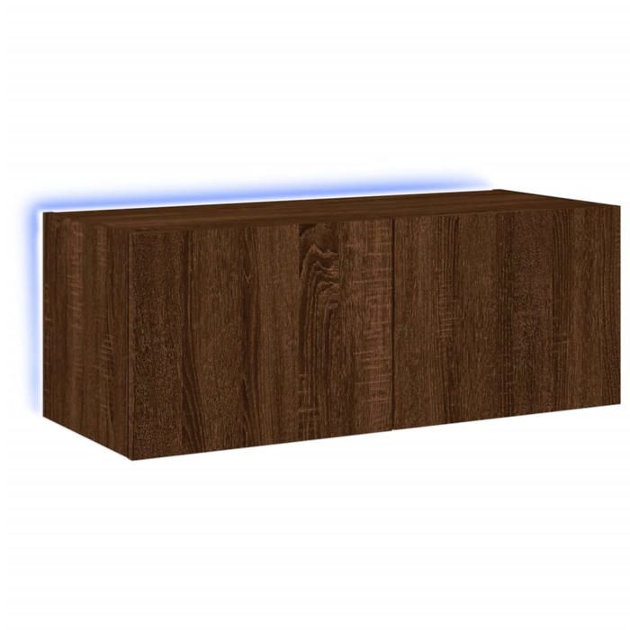 Printemps/été 2025 Armoire HiFi - JM - Meuble TV - facile à nettoyer - mural avec lumières LED - chêne marron 80x35x31 cm EU1573
