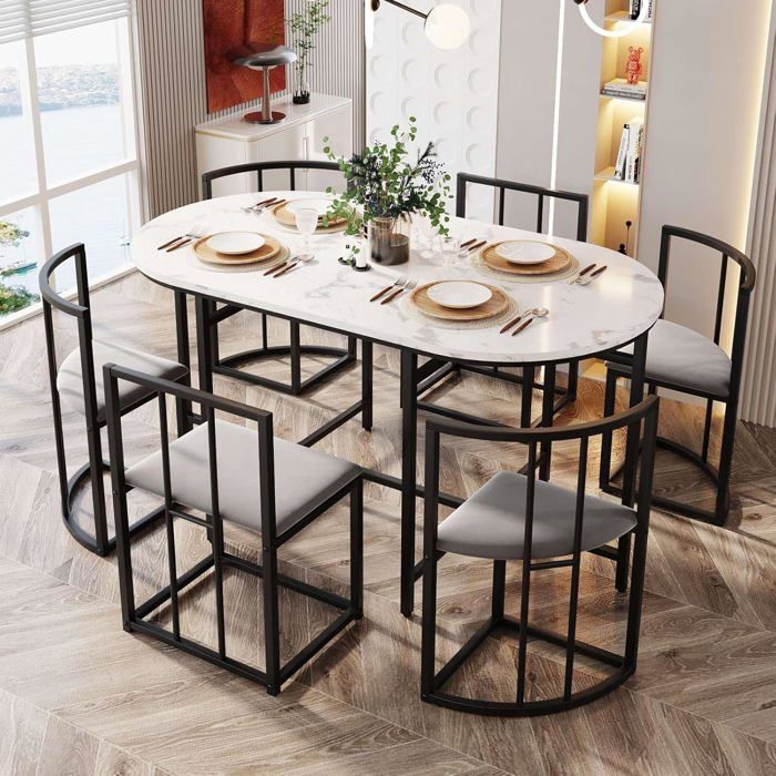 Table a Manger avec 6 Chaises Tables et Chaises de Luxe Modernes Chaise Tapissée Table de Cuisine (Noir)