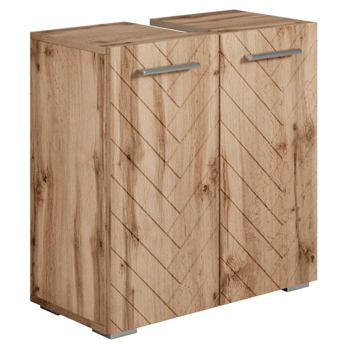 Meuble bas pour lavabo Jupiter 60 x 30 x 60 cm - Chêne - Chevron - Meuble vasque sur pied