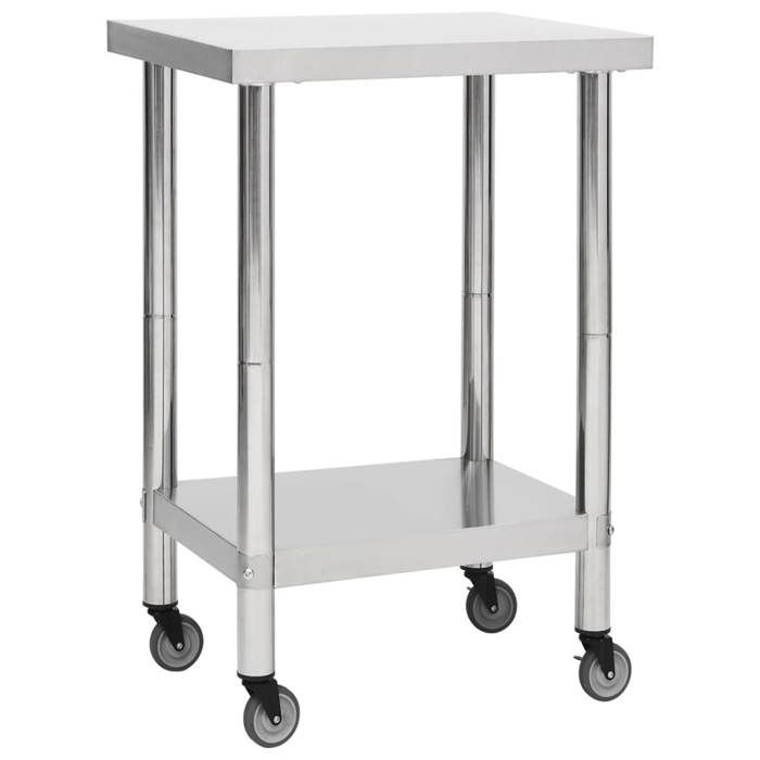 Prix bas - Plan de Travail-Table de travail de cuisine avec roues 60x60x85 cm Inox （588821370725)