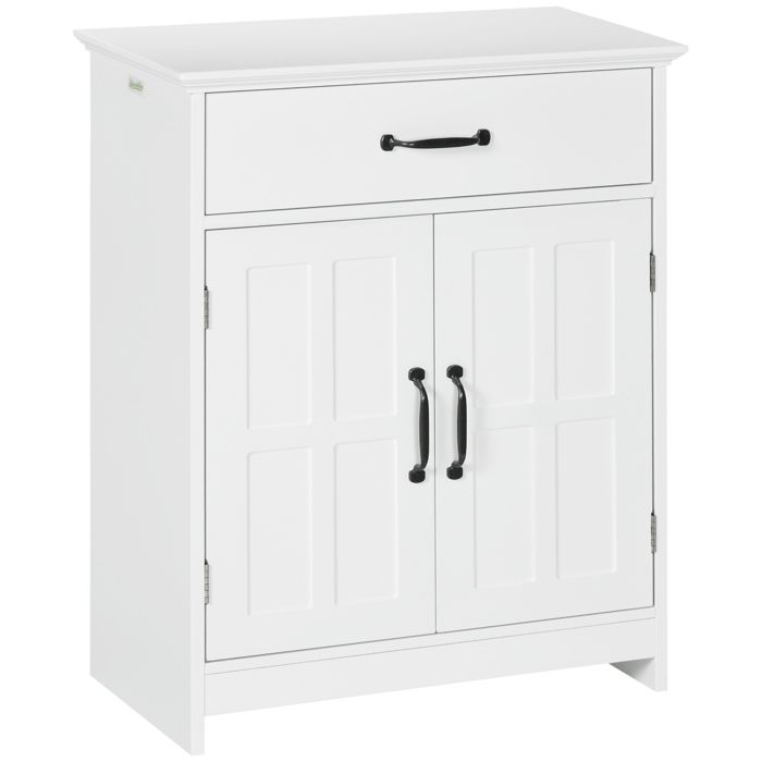 Meuble salle de bain - kleankin - double porte tiroir et étagère réglable - bois dingénierie - 60x30x75cm - blanc