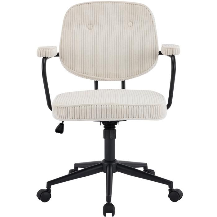 Fauteuil de bureau pivotant et réglable en hauteur en velours côtelé beige - Ann
