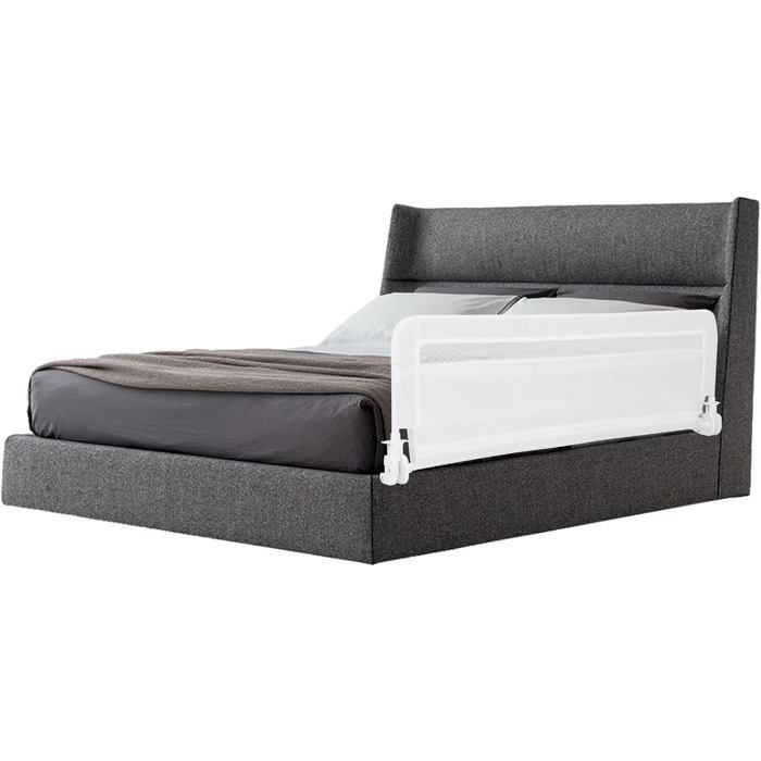 DREAMADE Barrière de Lit pour Tout-PetitBarrière de Sécurité Rabattable avec Bord Arrondi et Manchon en Mousse Anti-collisionBlanc