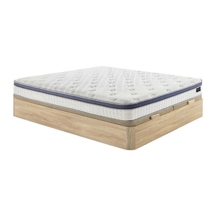 Ensemble 180 x 200 cm sommier coffre naturel clair + matelas hybride ressorts ensachés 7 zones et mémoire de forme ép.25cm - MALAO