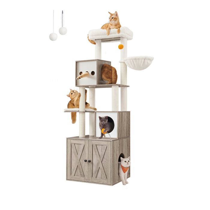 Arbre à chat - HELLOSHOP26 - Moderne - 185 cm - Cache litière - Griffoir avec plateforme Arbre à chat - HELLOSHOP26 - Moderne - 185 cm - Cache litière - Griffoir avec plateforme