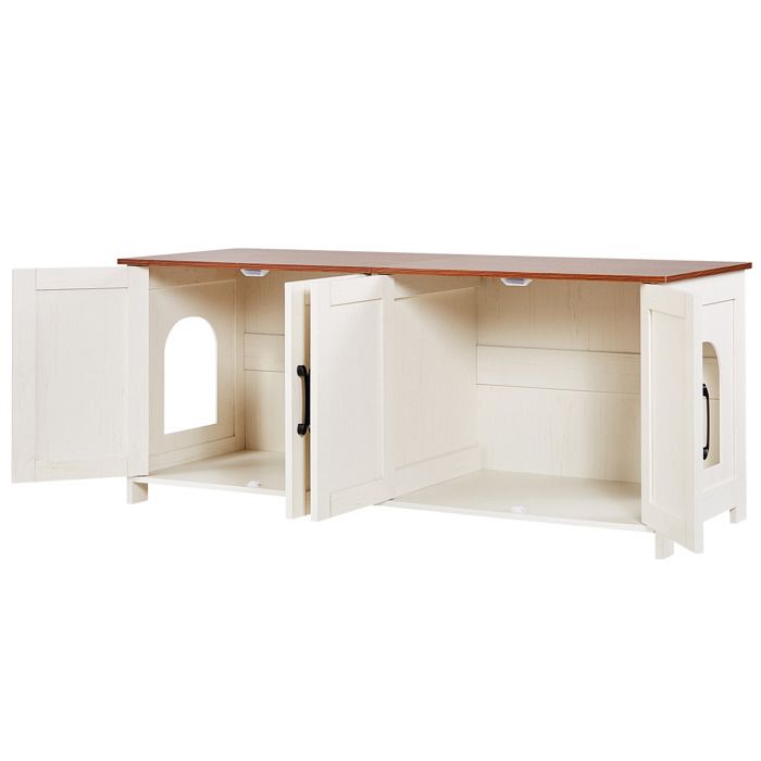 Meuble Bac à Litière - DUOKU - SR253073WH - Armoire Intégrée - Finition Marron et Blanche - 4 Portes