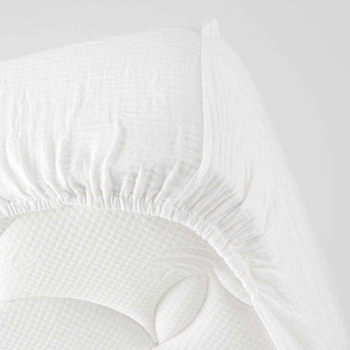 Drap housse en gaze de coton 160 x 200 cm Tendance uni blanc Drap housse en gaze de coton 160 x 200 cm Tendance uni blanc