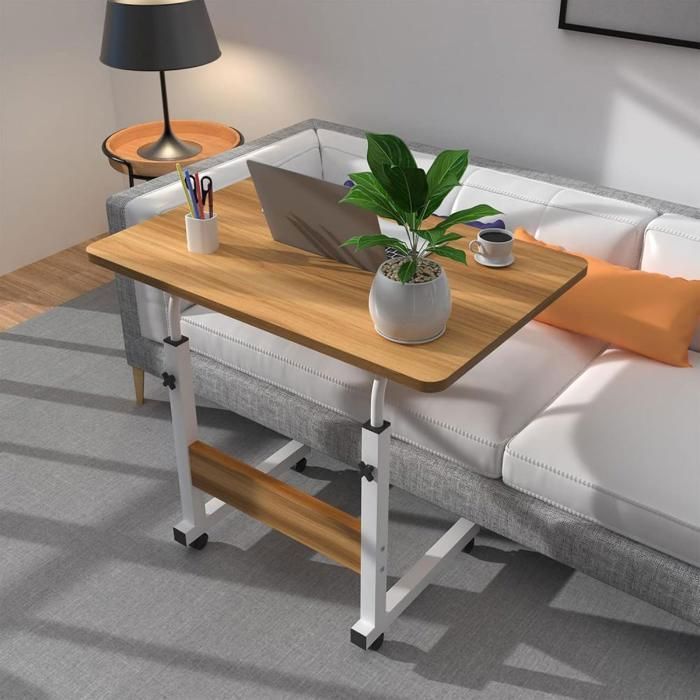 Table Roulante de Lit Canapé PIPIPOXER Table de dordinateur avec Hauteur réglable et Roulettes Table Bureau 60x40x69-90 cm Bois