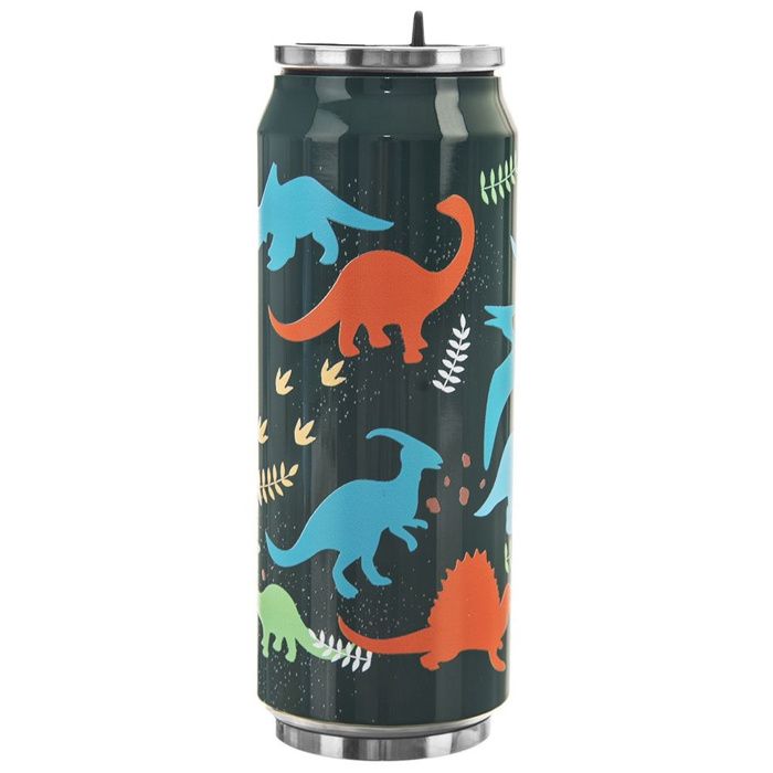 Tasse thermique canette - ORION - 500 ml - Double paroi - Acier inoxydable - Motif dinosaures - Vert foncé