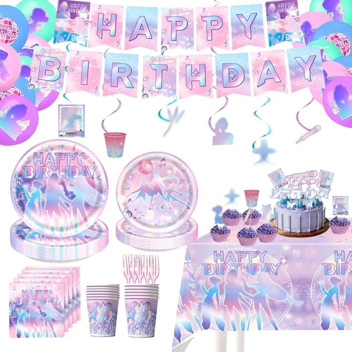 Ensemble Décoration Anniversaire Dark Fantasy Hunter 111 pcs Assiettes Gobelets Serviettes Ballons Banderoles Nappe
