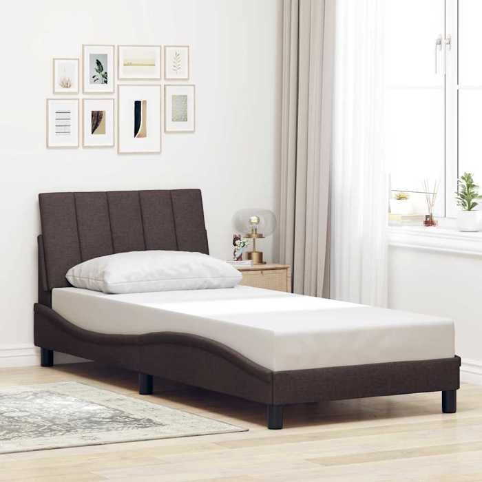 Lit 1 place 90x200cm - VIDAXL - Structure/Cadre de lit - sans matelas - Hanko marron foncé tissu L1383