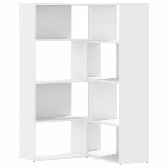 Bibliothèque dangle - 2 modes dassemblage - à 4 niveaux - blanc bois dingénierie 85x85x140 cm B492