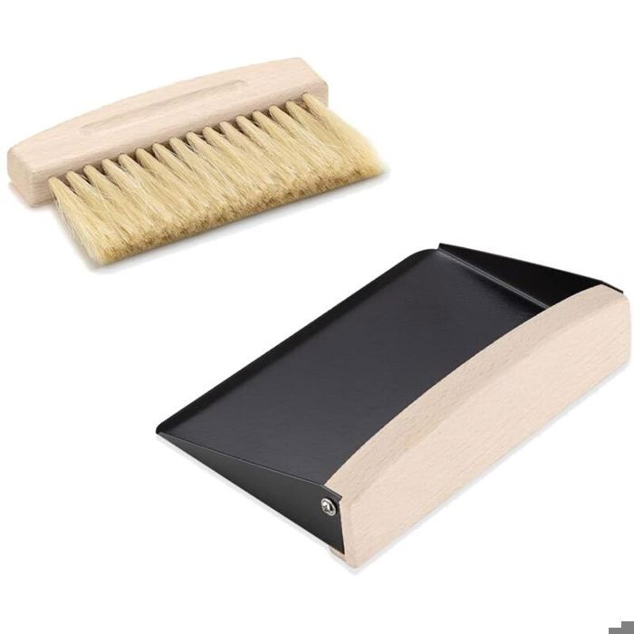 Balai de Table Mini Pelle et Brosse Set Pelle et Balai Balai en Bois et Métal pour la Maison Le Bureau et la Cuisine Noir