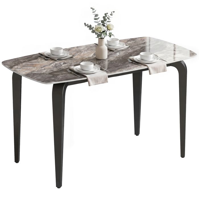Table à manger - HOMCOM - pour 4 personnes - plateau en pierre frittée pieds en métal - 130x70x75cm - marron