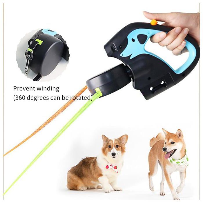 Laisse rétractable double face pour chiens rechargeable avec lumière LED 3 niveaux déclairage pour marche de nuit et randonn