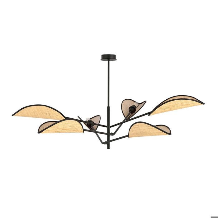 Lampe à suspension Vene en acier noir et rotin - Réf. VK8681847307242