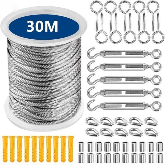Câble acier inoxydable étendoir suspendre 30 m kit garde corps