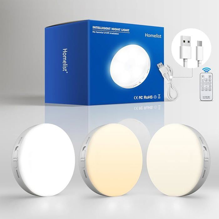Lot de 3 Veilleuse LED avec Télécommande Lampe Détecteur Mouvement Interieur 3 Couleurs VEILLEUSE HORS PUERICULTURE