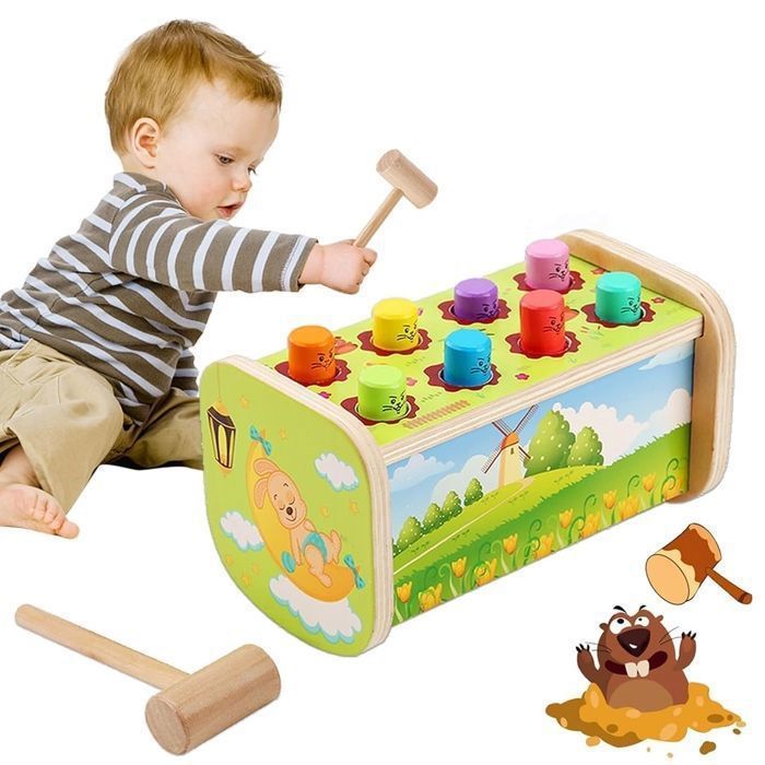 Jeu éducatif en bois pour enfants - Jeu de tape-taupe - Convient aux garçons et aux filles - Améliore la coordination œil-main