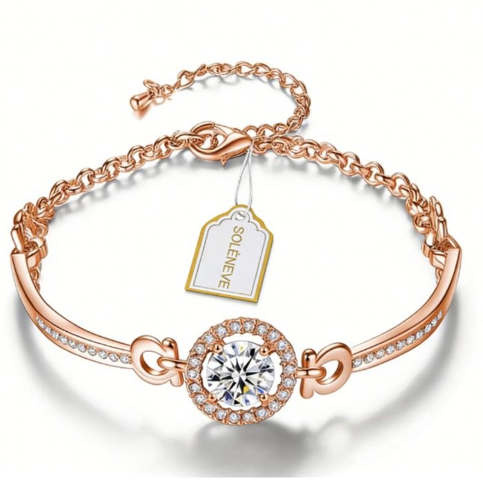 Bracelet femme crystal charms élégant zircon chaîne bijoux - Jucnuz - cadeau -couleur or rose longueur ajustable serti de strass e