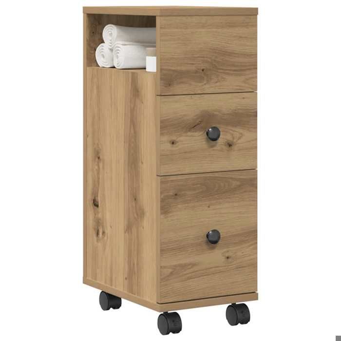 Meuble étroit de salle de bain à roulettes - vidaXL - Colonne de salle de bain - Bois ingénierie - Chêne artisanal - 23x33x65 cm 27