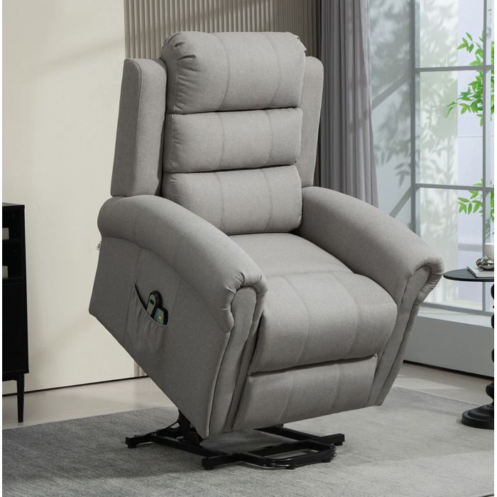 Fauteuil Massant Électrique 1 Place Releveur Relaxation Chauffage 8 Points - BEAUNIV - 2 Télécommandes Tissu Gris Clair